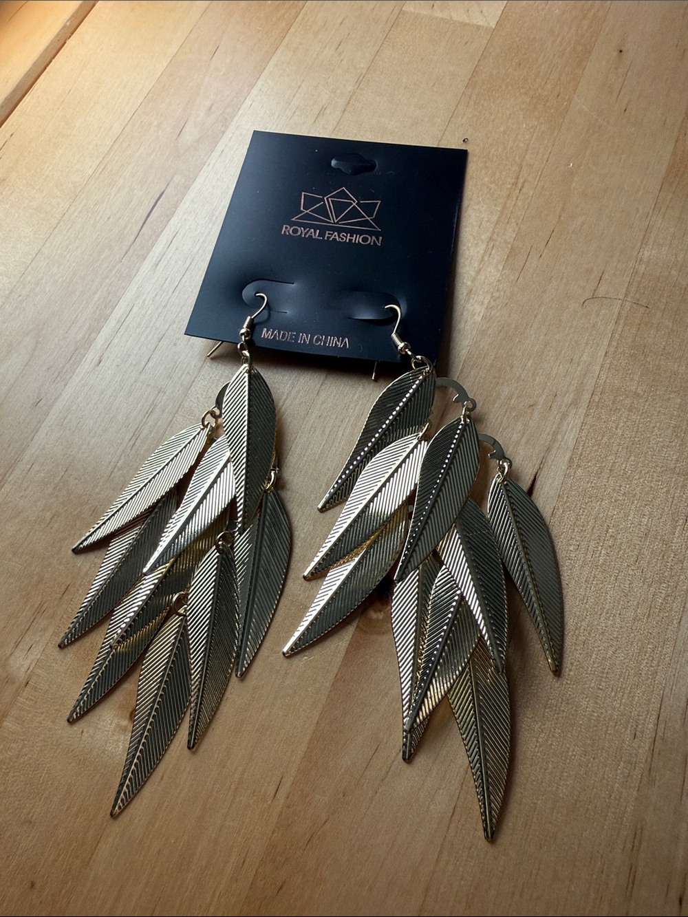 Gold Tone Leaf Dangle Earrings - Multi-Leaf Cascade